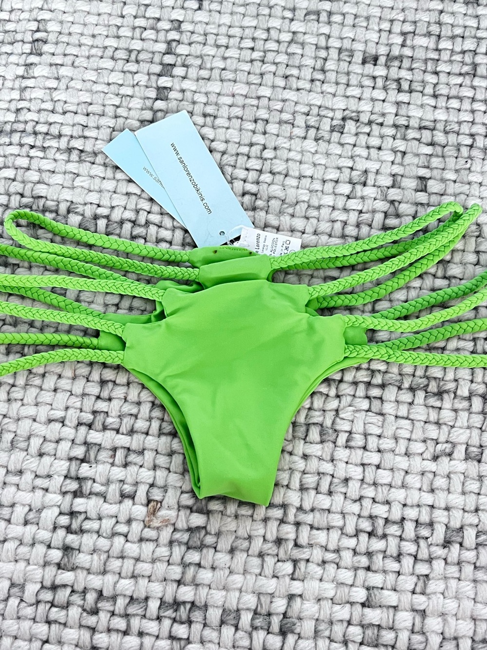 San Lorenzo Tropiqué Island Green Braided Thong Bikini Bottom NWT